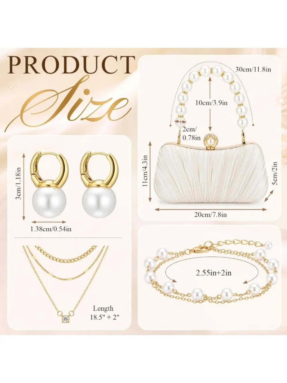 4 Pcs Women's Seashell Evening Clutch Set with Jewelry for Holiday Parties